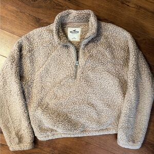 Women's Hollister Sherpa Quarter Zip Pullover Jacket. Beige. Size Small